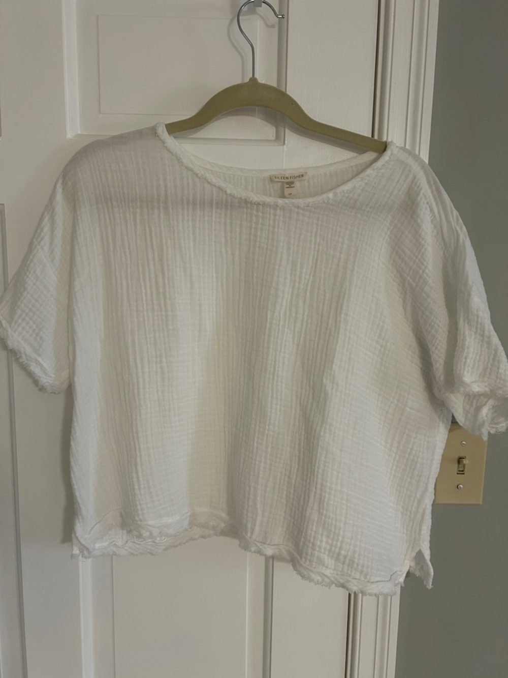 Eileen Fisher White Short-Sleeve Gauze Crop